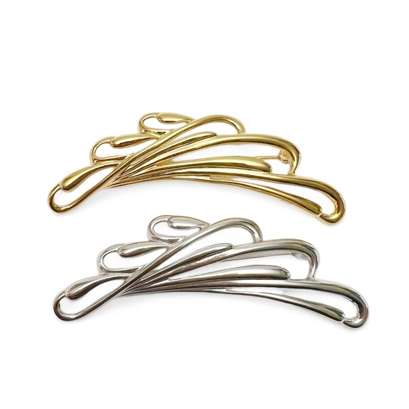 Vintage MONET Set of 2 Sculptural Goldtone Silvertone Pins Brooches - Picture 1 of 3